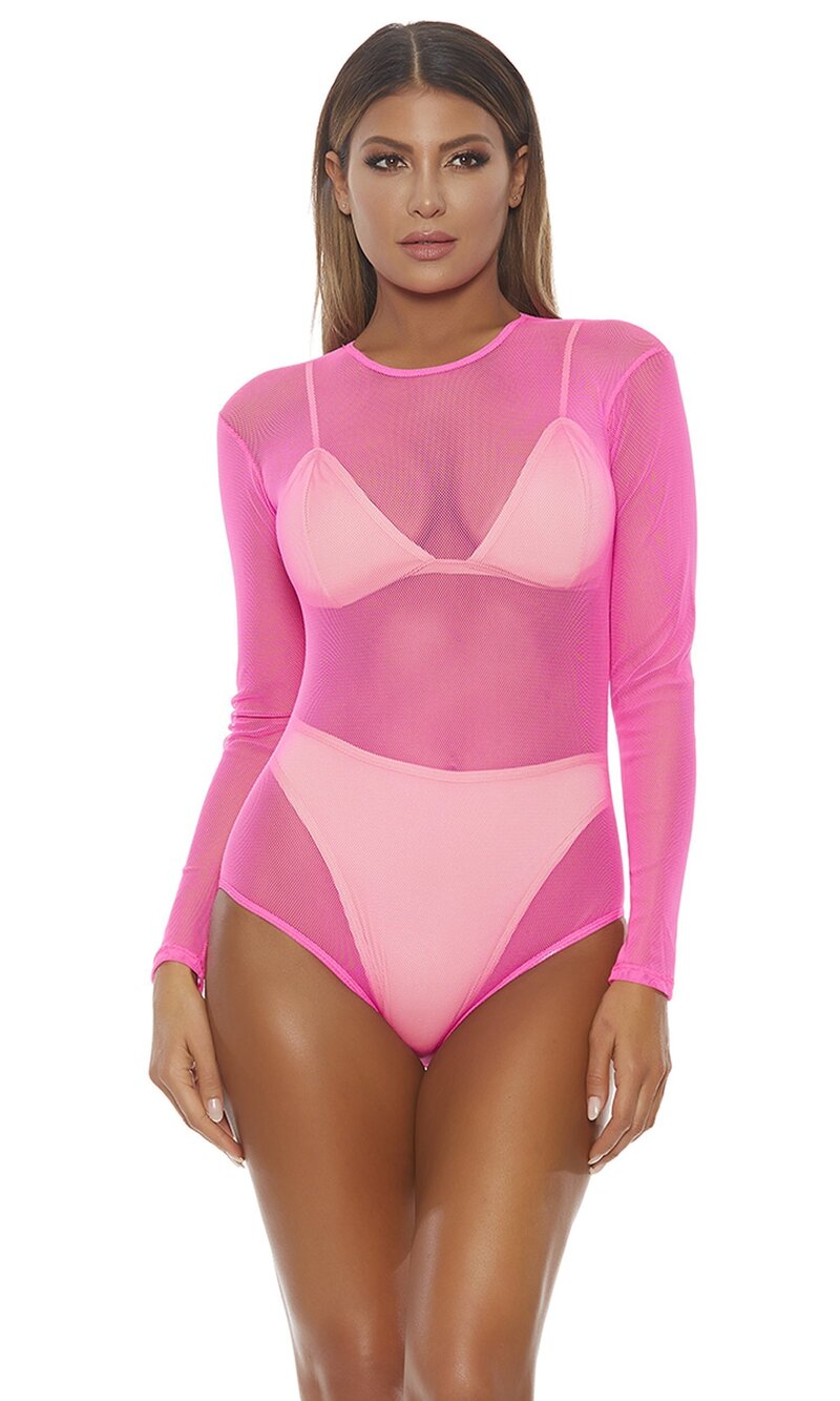 6766 Mesh Bodysuit, neon Pink, L/XL